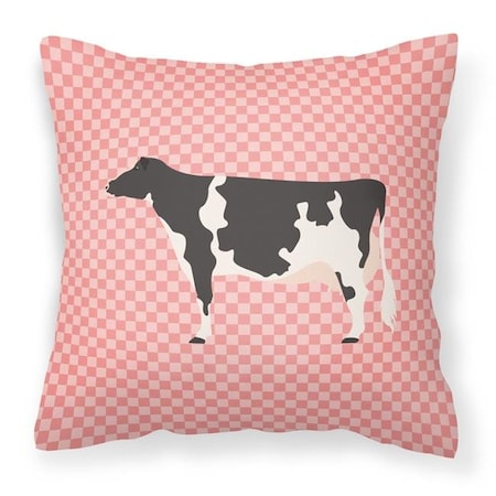 Carolines Treasures BB7822PW1818 Holstein Cow Pink Check Fabric Decorative Pillow; 18 X 18 In.
